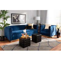 Baxton Studio TSF-BAX66113-Navy/Gold-2PC Set Aveline Glam and Luxe Navy Blue Velvet Fabric Upholstered Brushed Gold Finished 2-Piece Living Room Set